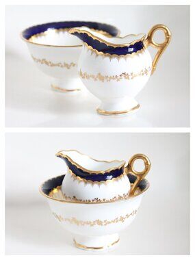 [COALPORT] Cobalt Spearpoint Sugar/Waste Bowl and Pitcher/Creamer (c. 1920-60)